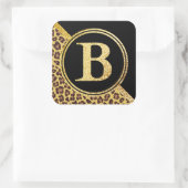 Letter B Monogram Leopard Print Gold and Black Vierkante Sticker (Tas)