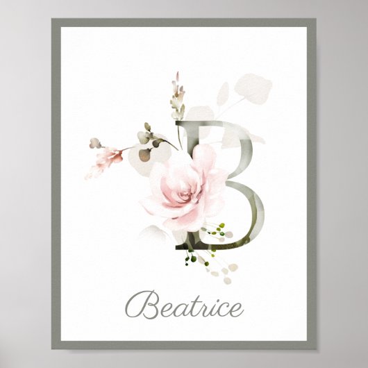 Letter B Monogram Roze roze roze olievlek Nursery Poster (Voorkant)