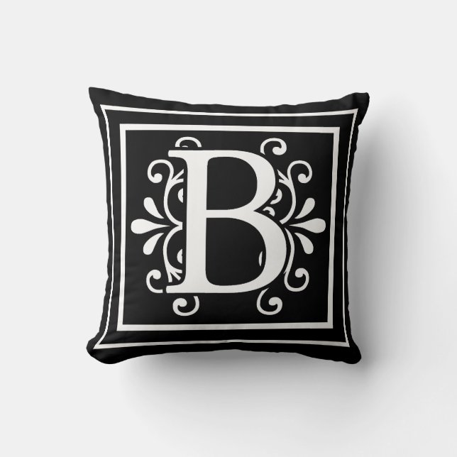 Letter B Monogram zwart Kussen (Voorkant)