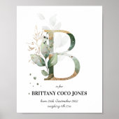 Letter B New Baby Monogram Birth Print Greenery (Voorkant)