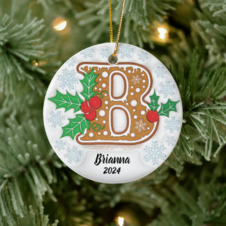 Letter B op maat gemaakte kerst-monogramornament Keramisch Ornament