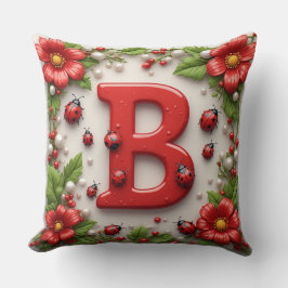 🐞 Letter B Rode Lieveheersbeestjes Papavers Parel Kussen