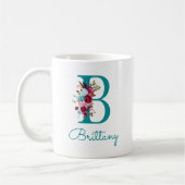 Letter B Turquoise Roze Bloem Koffiemok (Links)