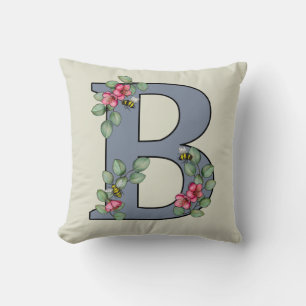Letter B Versierd Initiaal Bijen en Bloemen Kussen