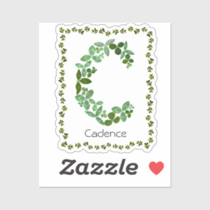 Letter C Botanische & Klavergroene bladeren Monogr Sticker