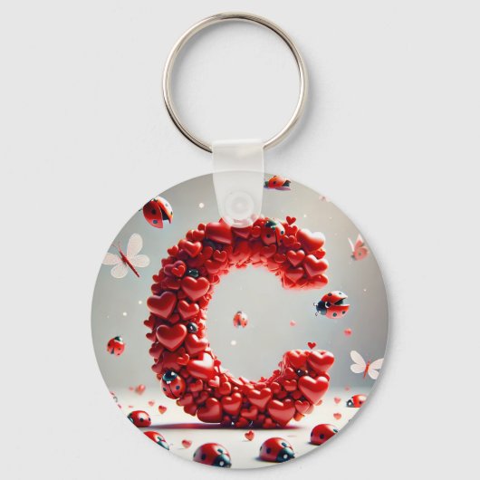 Letter C Creatieve Hart Cluster Sleutelhanger (Voorkant)