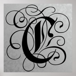 Letter C, Gothic Monogram Black Poster