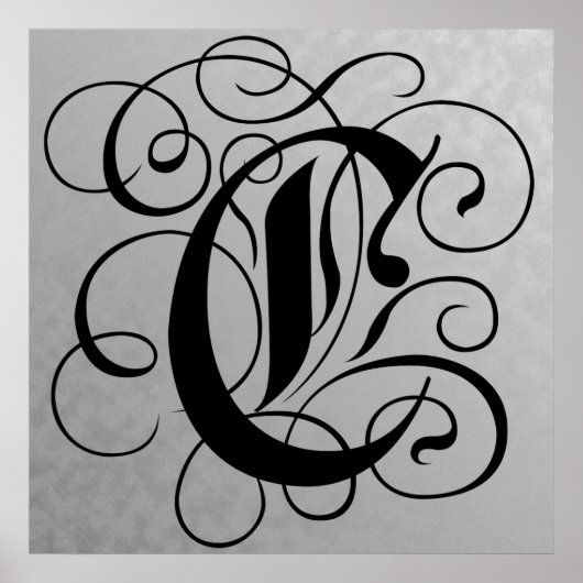 Letter C, Gothic Monogram Black Poster (Voorkant)