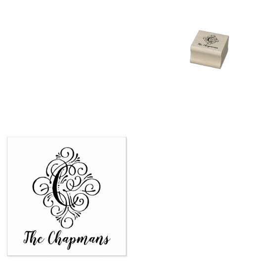 Letter C Initiaal Elegant Flourish Monogram Name Rubberstempel (Gestempeld)