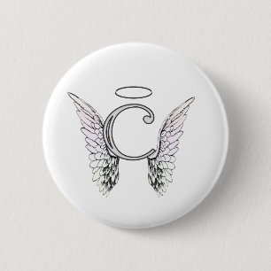 Letter C Initiaal Monogram met Angel Wings & Halo Ronde Button 5,7 Cm