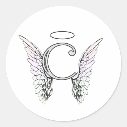 Letter C Initiaal Monogram met Angel Wings & Halo Ronde Sticker (Voorkant)