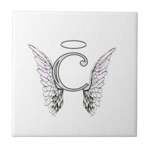 Letter C Initiaal Monogram met Angel Wings & Halo Tegeltje