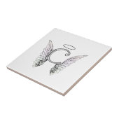 Letter C Initiaal Monogram met Angel Wings & Halo Tegeltje (Zijkant)