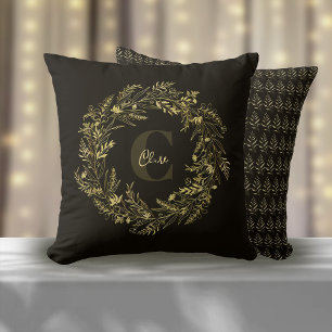 Letter C Klassiek Gouden Botanische Monogram Kussen