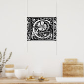 Letter C Medieval Monogram Initiaal Poster (Keuken)