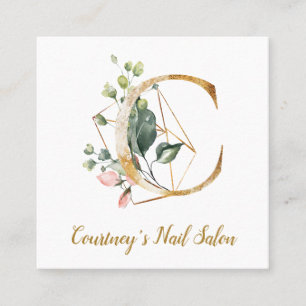 Letter C met Gold Geometric Design en Flowers Vierkante Visitekaartje