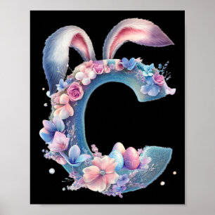 Letter C met konijnenoren versierd met zachte past Poster