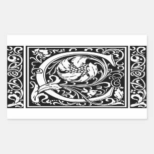 Letter C Middeleeuws Monogram Art Nouveau Rechthoekige Sticker