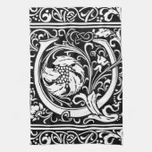 Letter C Middeleeuws Monogram Art Nouveau Theedoek (Verticaal)