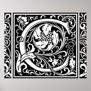 Letter C Middeleeuwse Monogram Vintage Initiaal Poster