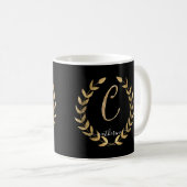 Letter C Monogram Black n Gold Script Name Koffiemok (Voorkant rechts)