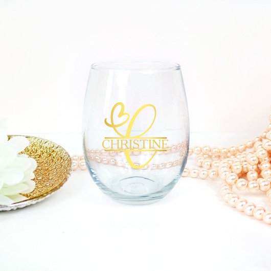 Letter C Monogram Bruidsmeisje Gift, Modern Elegan Wijnglas Zonder Voet