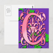 Letter C Monogram Initiaal op roze Paarse kaarten (Voorkant / Achterkant)