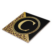 Letter C Monogram luipaard afdrukken Gold en zwart Tegeltje (Zijkant)
