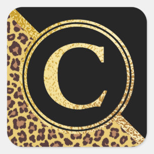 Letter C Monogram luipaard afdrukken Gold en zwart Vierkante Sticker