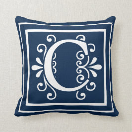 Letter C Monogram Navy Blue White Kussen