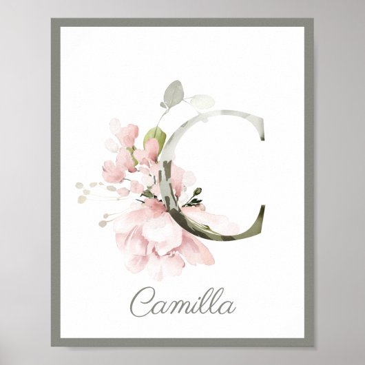 Letter C Monogram Roze roze roze olievlek Nursery Poster (Voorkant)