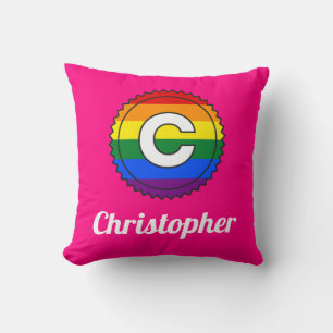 Letter C & Name Gay Pride Rainbow Monogram - Roze Kussen