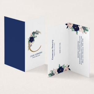 Letter C Navy-Blue & roze jachthaven bloei bloemen Visitekaartjes