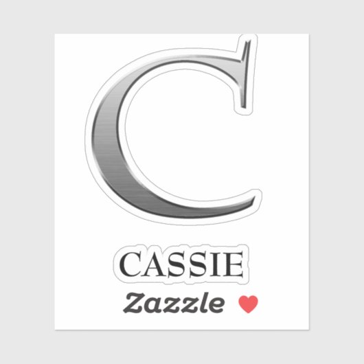 Letter C Two-Tone Silver Grey en Name Sticker (Vel)