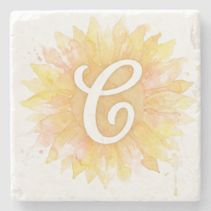 Letter C Zonnebloem Voornaam Monogram Initiaal Stenen Onderzetter