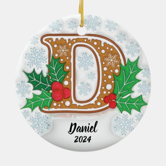 Letter D Aangepaste kerst Keramisch Ornament (Achterkant)