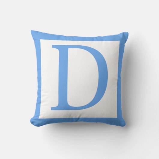 Letter D Baby Blue Border Kussen (Voorkant)