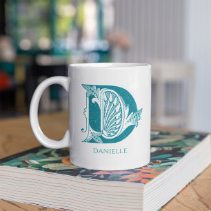 Letter D Blauwgroen Monogram Modern Naam Koffiemok