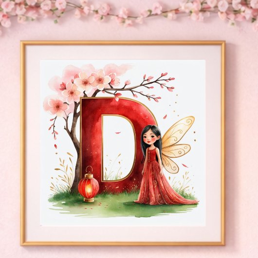 Letter D Chinese Lantern Fairy Poster Nursery Art