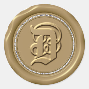*~* Letter D Diamond Circle GOLD Wax Seal Stickers