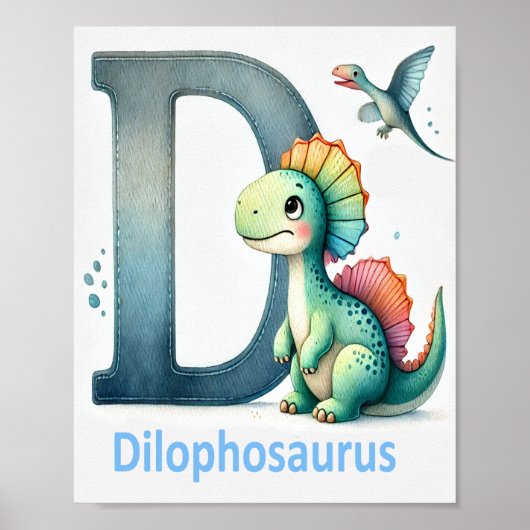 Letter D, Dinosaur Alphabet Waterverf Poster (Voorkant)