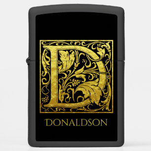 Letter D First Letter Faux Gold en Black