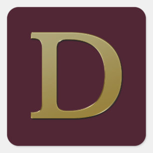 Letter D Gold Square Sticker