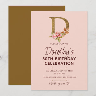 Letter D Gouden Monogram Roze Rozen Kaart