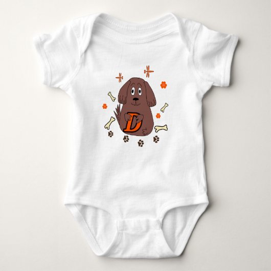 Letter D Hond Baby Bodysuit | schattig dierlijk al (Voorkant)