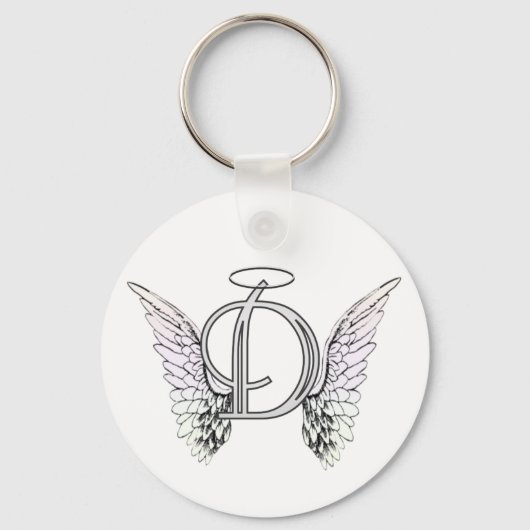 Letter D Initiaal Monogram met Angel Wings & Halo Sleutelhanger (Voorkant)