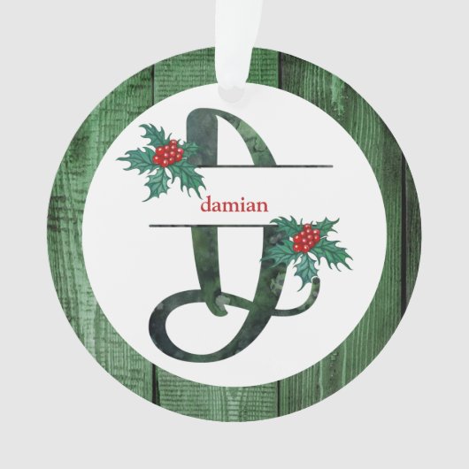 *~* Letter D-kerstfoto Rustic Wood AP44 Ornament (voorkant)