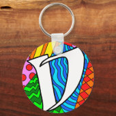 Letter D Kleurrijke Doodles Sleutelhanger (Achterkant)