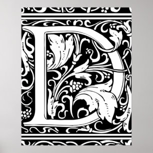 Letter D Middeleeuws Monogram Art Nouveau Poster