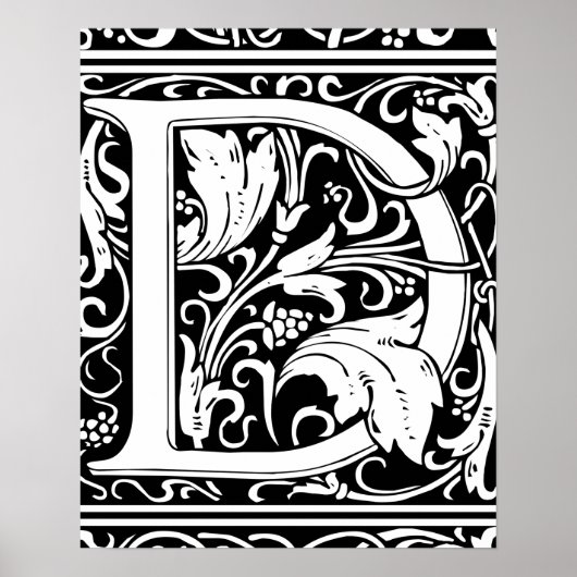 Letter D Middeleeuws Monogram Art Nouveau Poster (Voorkant)